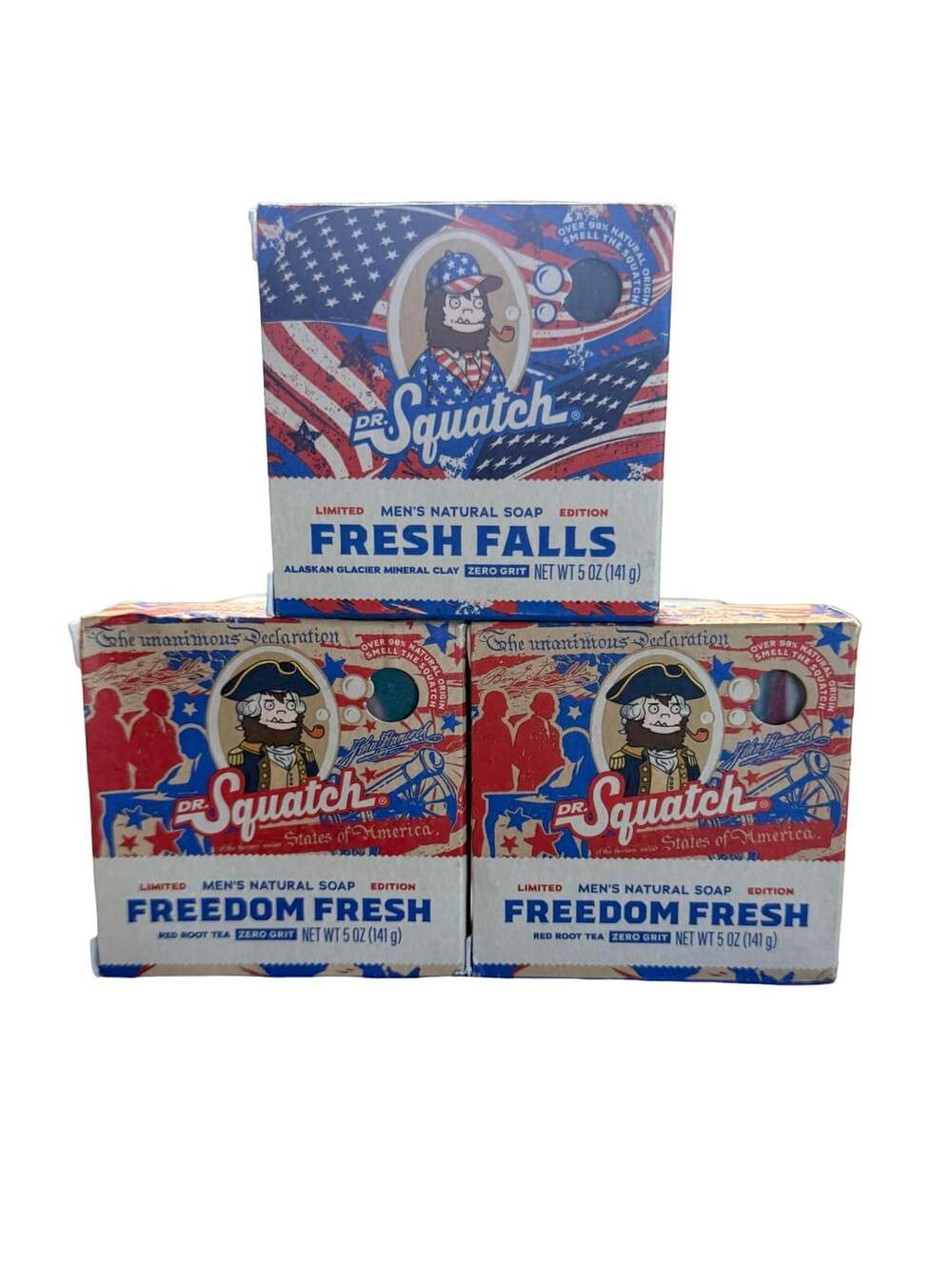 Dr. Squatch Freedom Fresh/Fresh Falls Limited Edition Soap 5 oz Bars Lot Of 3